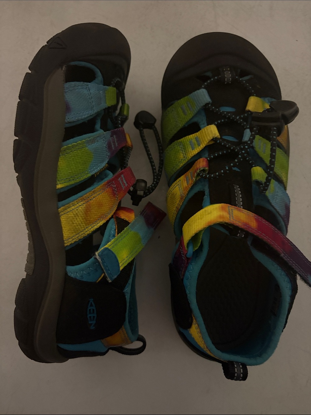 Keen Kids Rainbow Tie-Dye Strap Sandals - Black, Blue, Yellow, Green, Red